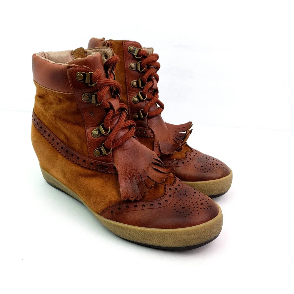 Sundance Mam' Zelle Womens Size EU 38 US 7.5-8 Brown Leather Wedge Western Shoes